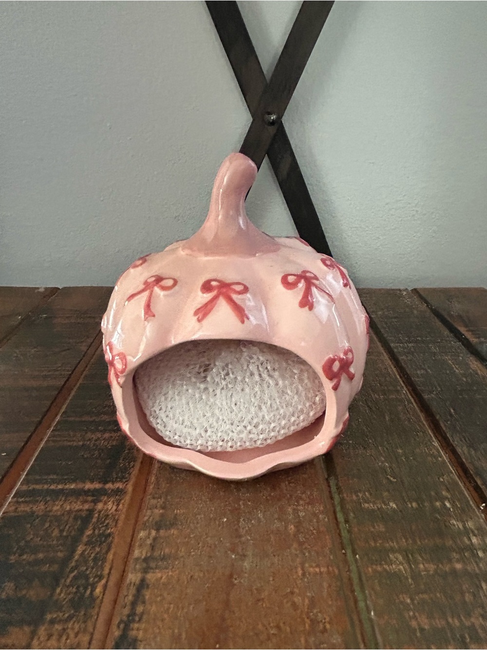 PINK PUMPKIN With BOWS Sponge Holder Shabby Chic Fall NEW